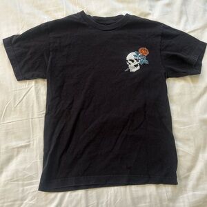 Empyre Black Tee with Skull and Rose Design